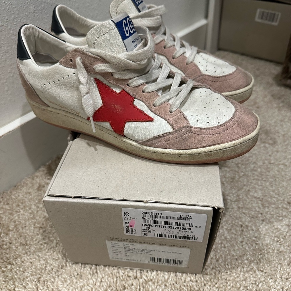 Golden Goose Red Star Sneakers with White and Pink Accents